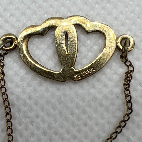 Vintage gold filled sterling double heart pendant necklace collier - Picture 1 of 9